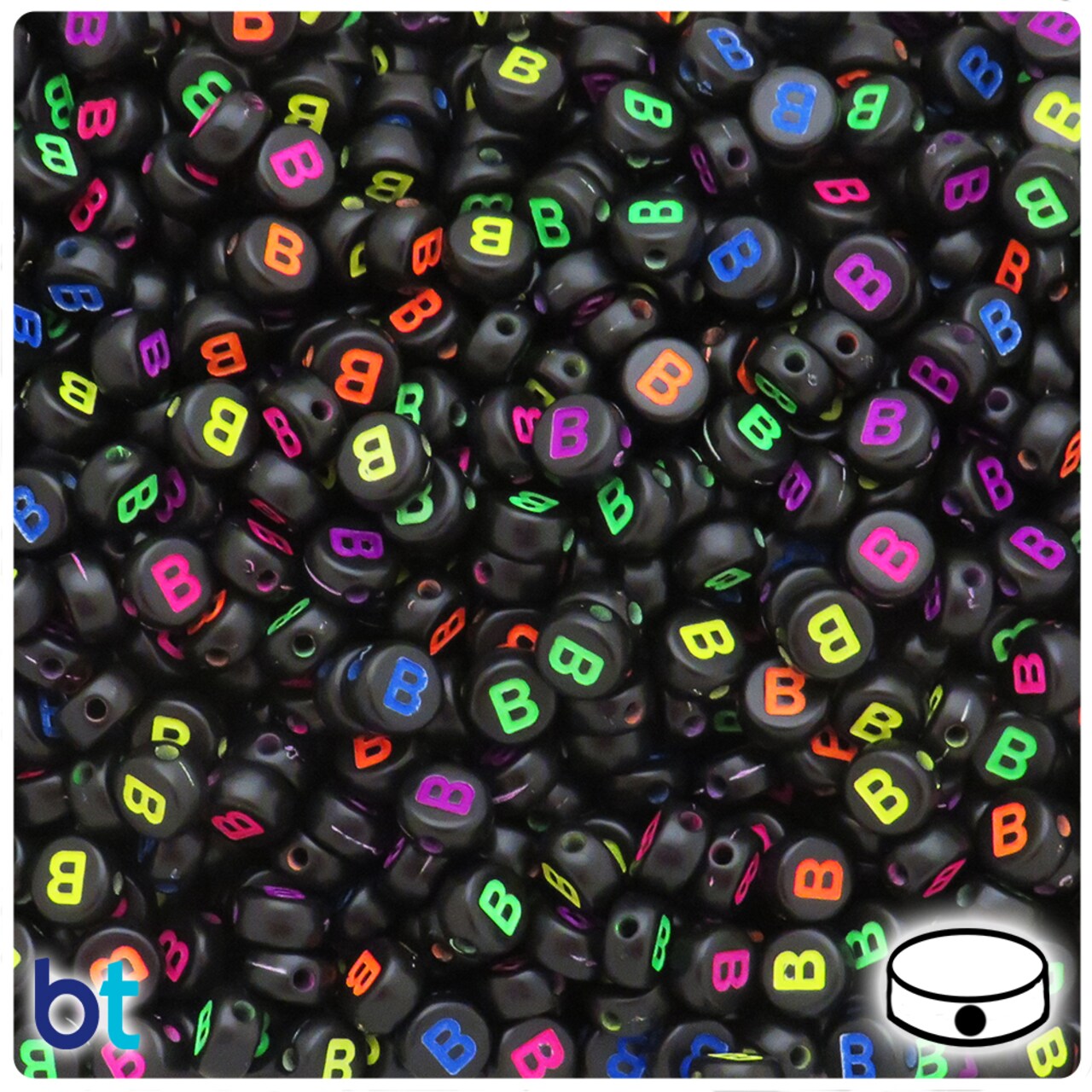 BeadTin Black Opaque 7mm Coin Alpha Beads - Colored Letter B (100pcs)